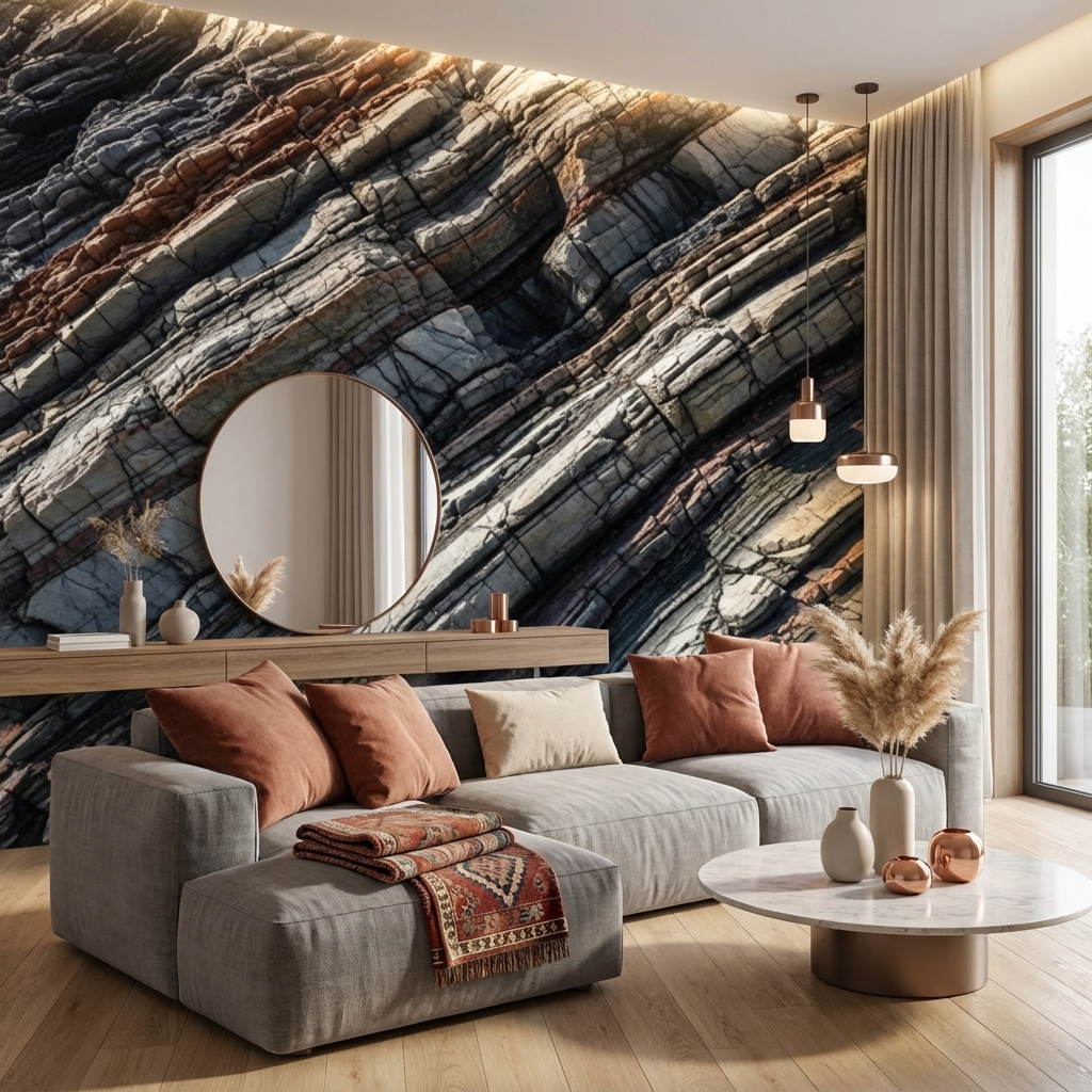 Doğal Kaya Dokulu Duvar Kağıdı – Peel & Stick Modern Taş Desenli Duvar Kağıdı