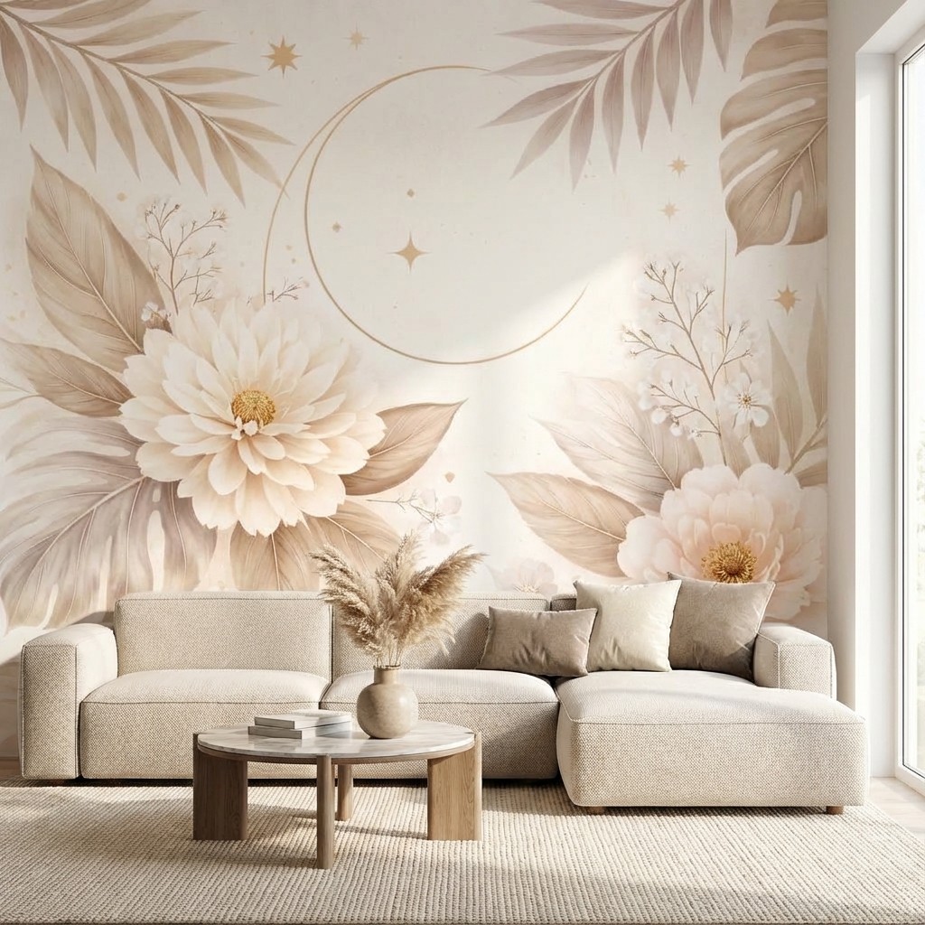 Bej Floral Duvar Kağıdı – Peel & Stick Zarif Çiçek Desenli Duvar Kağıdı