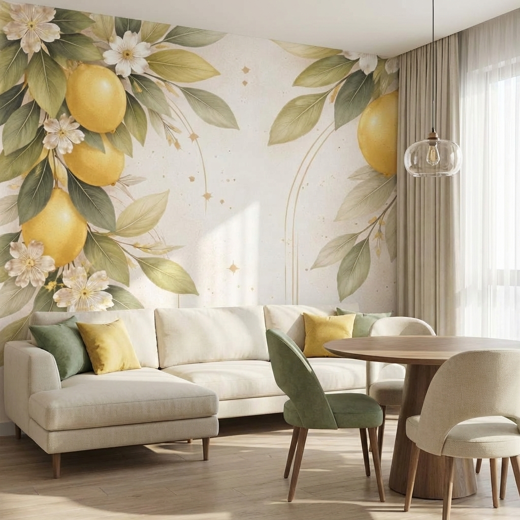 Limon Çiçekli Duvar Kağıdı – Peel & Stick Akdeniz Tarzı Duvar Kağıdı