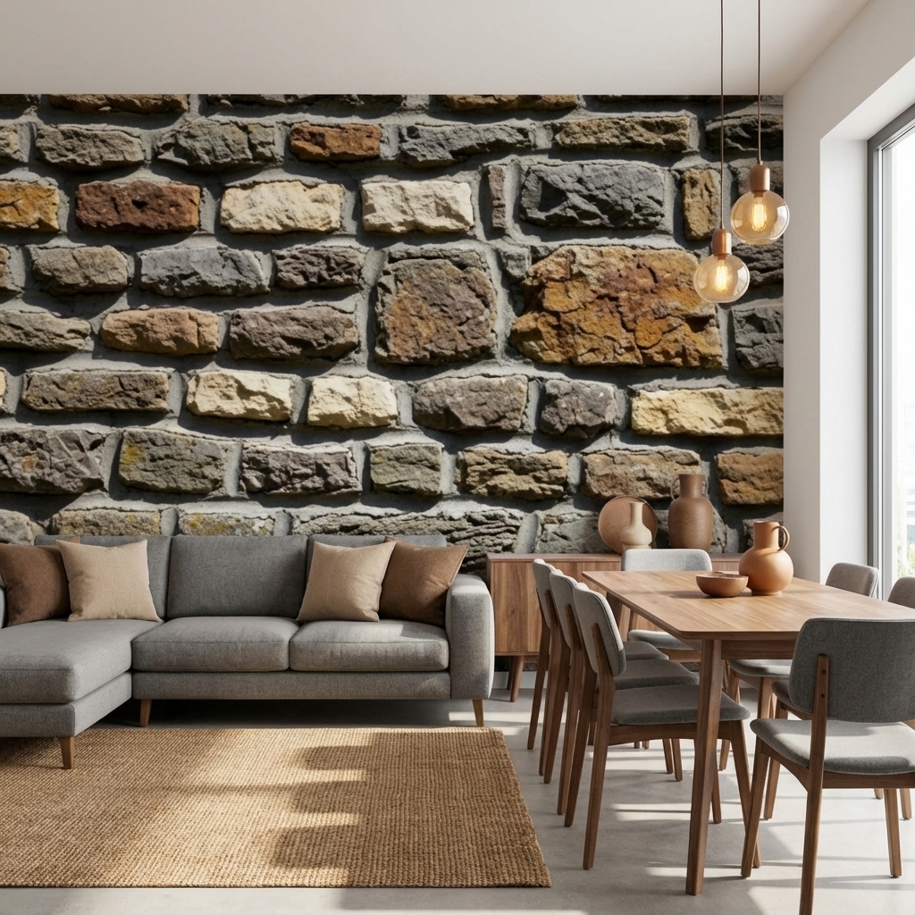 Rustik Taş Duvar Desenli Duvar Kağıdı – Peel & Stick Doğal Taş Dokulu Duvar Kağıdı