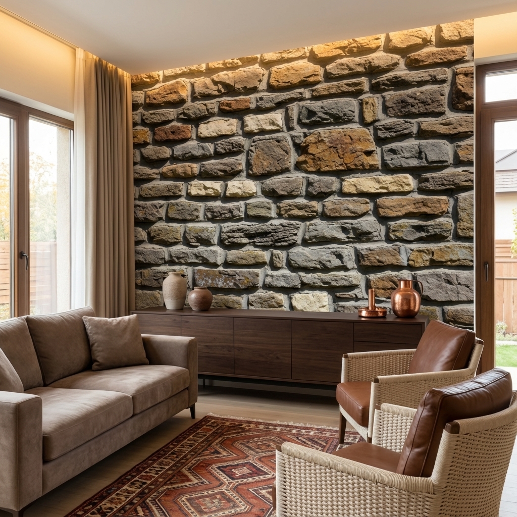 Rustik Taş Duvar Desenli Duvar Kağıdı – Peel & Stick Doğal Taş Dokulu Duvar Kağıdı