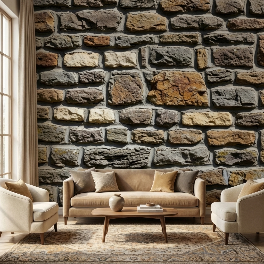 Rustik Taş Duvar Desenli Duvar Kağıdı – Peel & Stick Doğal Taş Dokulu Duvar Kağıdı