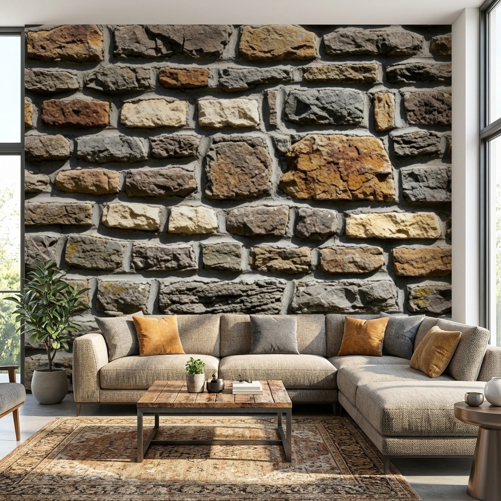 Rustik Taş Duvar Desenli Duvar Kağıdı – Peel & Stick Doğal Taş Dokulu Duvar Kağıdı