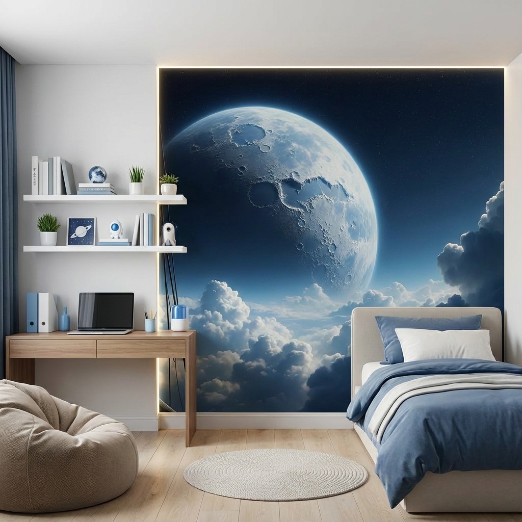Ay ve Bulutlar Duvar Kağıdı – Peel & Stick Gökyüzü Temalı Duvar Kağıdı