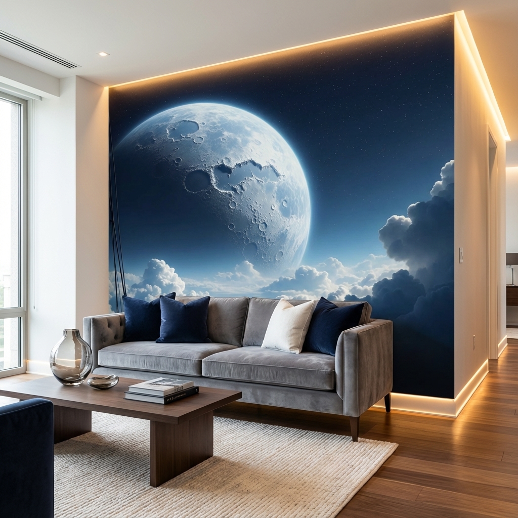 Ay ve Bulutlar Duvar Kağıdı – Peel & Stick Gökyüzü Temalı Duvar Kağıdı