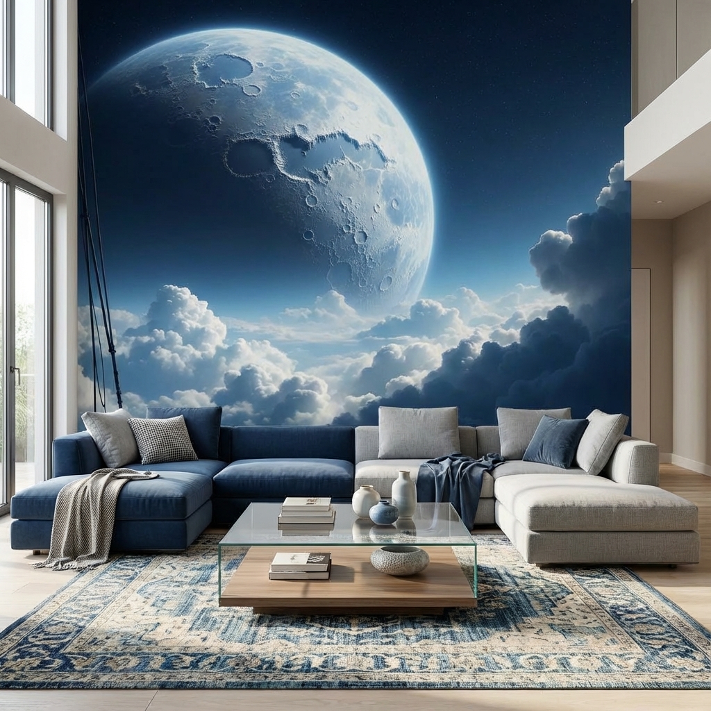 Ay ve Bulutlar Duvar Kağıdı – Peel & Stick Gökyüzü Temalı Duvar Kağıdı