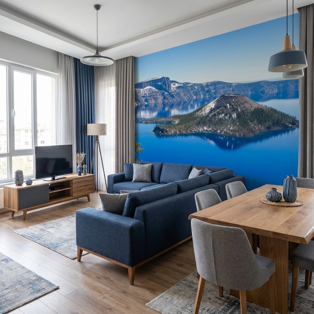 Mavi Göl ve Dağ Manzarası Duvar Kağıdı – Peel & Stick Doğa Temalı Duvar Kağıdı