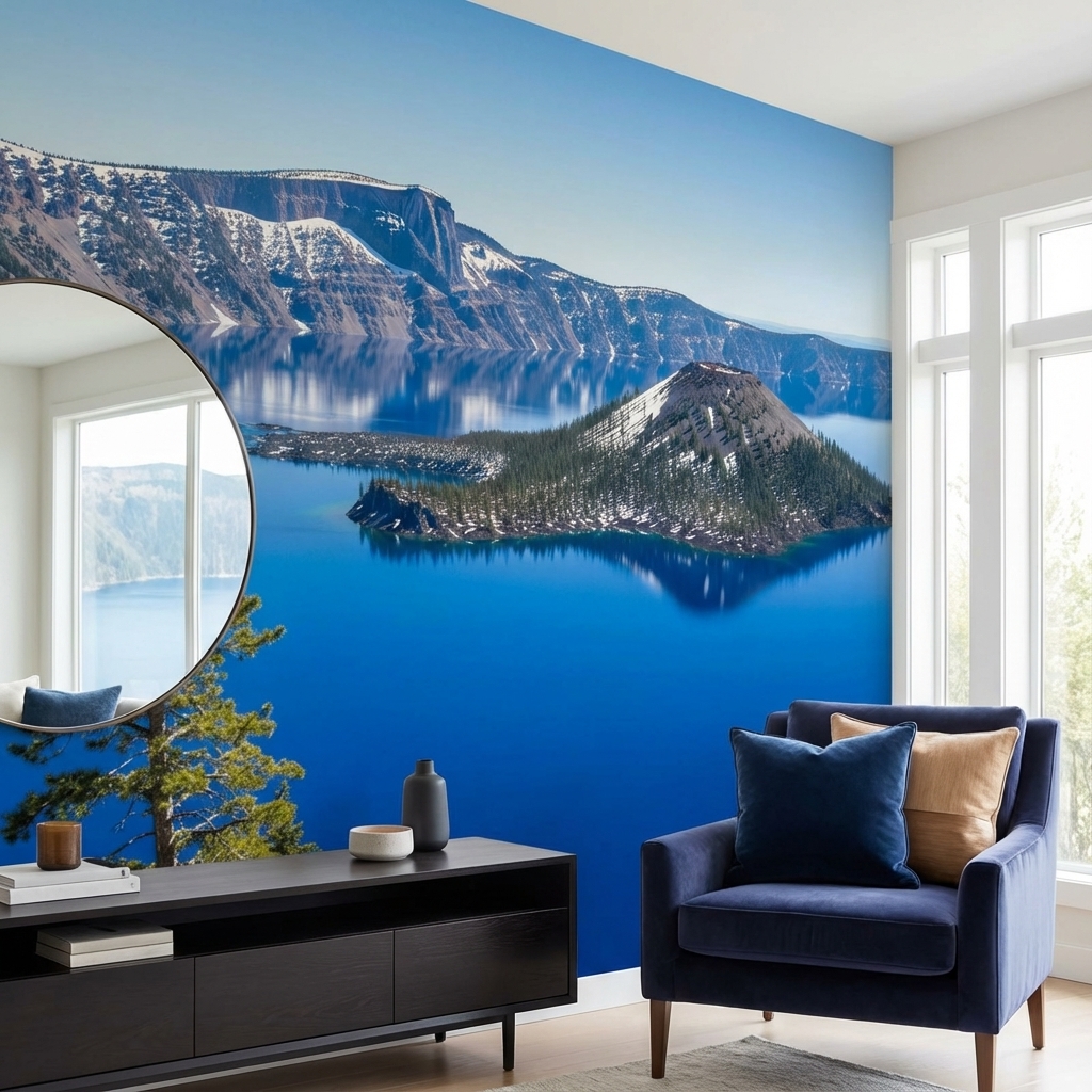 Mavi Göl ve Dağ Manzarası Duvar Kağıdı – Peel & Stick Doğa Temalı Duvar Kağıdı