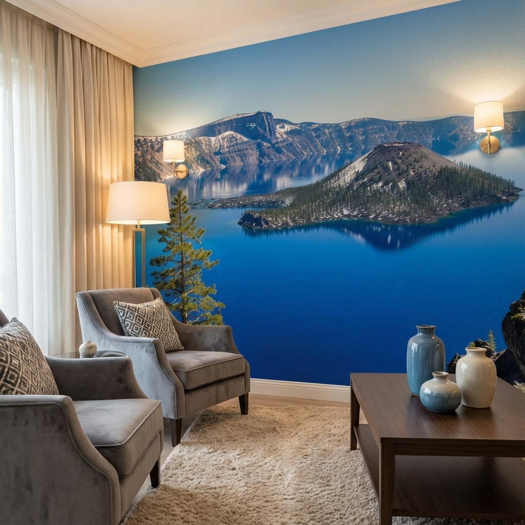 Mavi Göl ve Dağ Manzarası Duvar Kağıdı – Peel & Stick Doğa Temalı Duvar Kağıdı