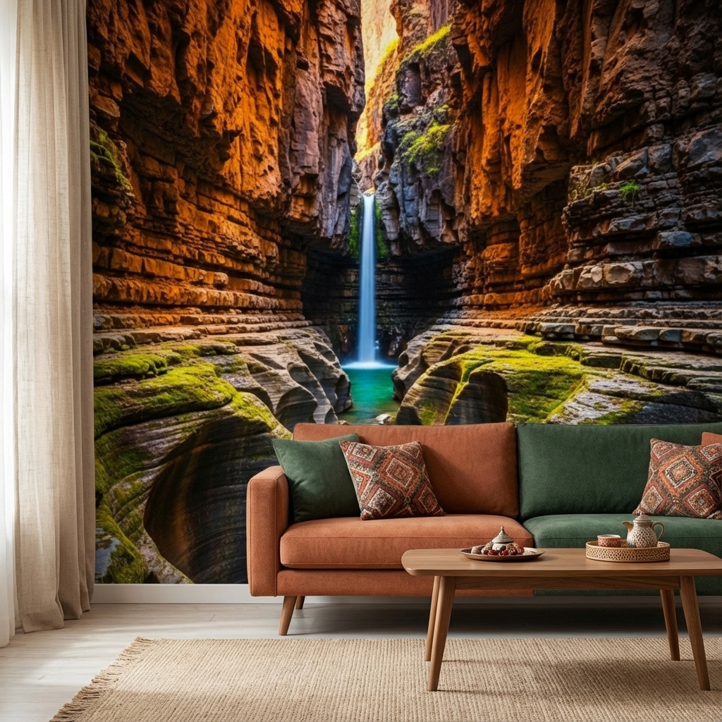 Kanyon ve Şelale Manzarası Duvar Kağıdı – Doğa Temalı Peel & Stick Duvar Kağıdı