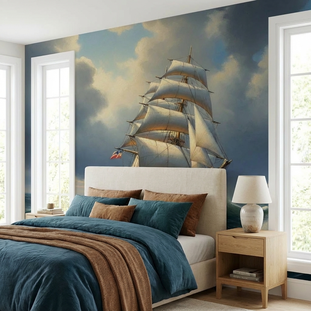 Fırtınalı Deniz ve Yelkenli Gemi Duvar Kağıdı – Denizcilik Temalı Peel & Stick Duvar Kağıdı