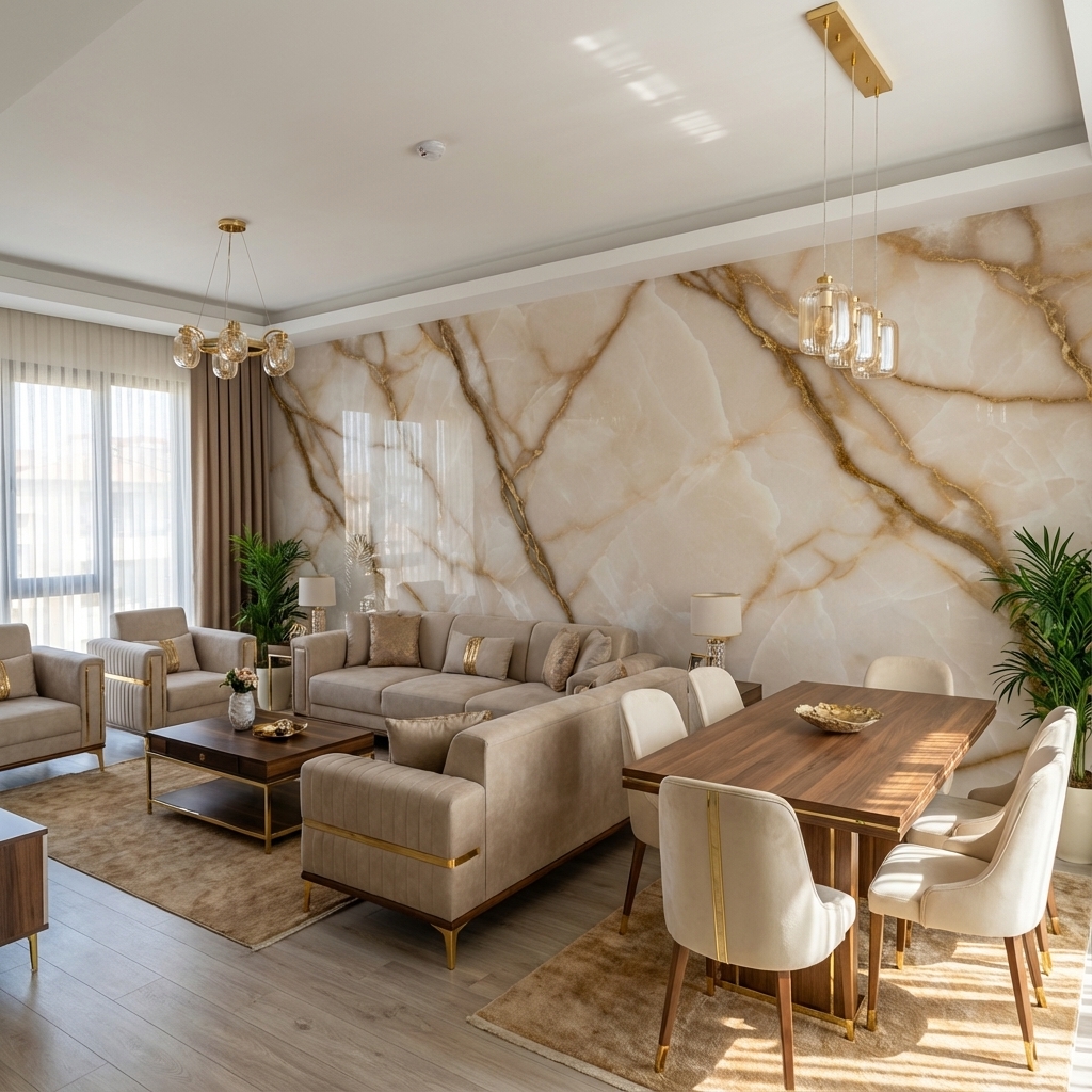 Altın Damarlı Krem Mermer Duvar Kağıdı – Lüks Modern Mermer Peel & Stick Duvar Kağıdı