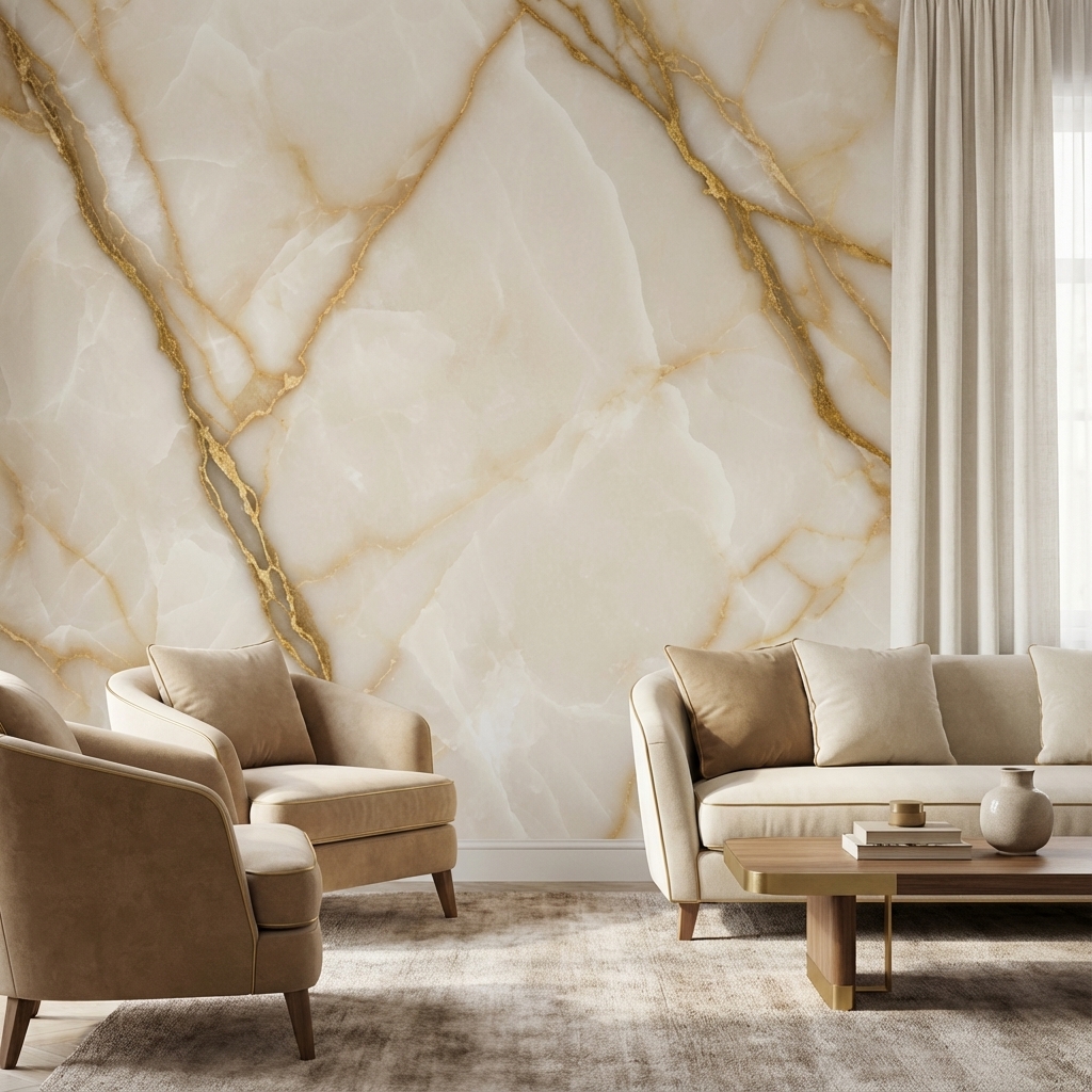 Altın Damarlı Krem Mermer Duvar Kağıdı – Lüks Modern Mermer Peel & Stick Duvar Kağıdı
