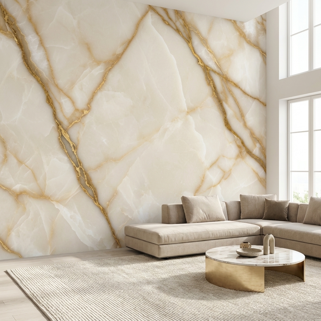 Altın Damarlı Krem Mermer Duvar Kağıdı – Lüks Modern Mermer Peel & Stick Duvar Kağıdı