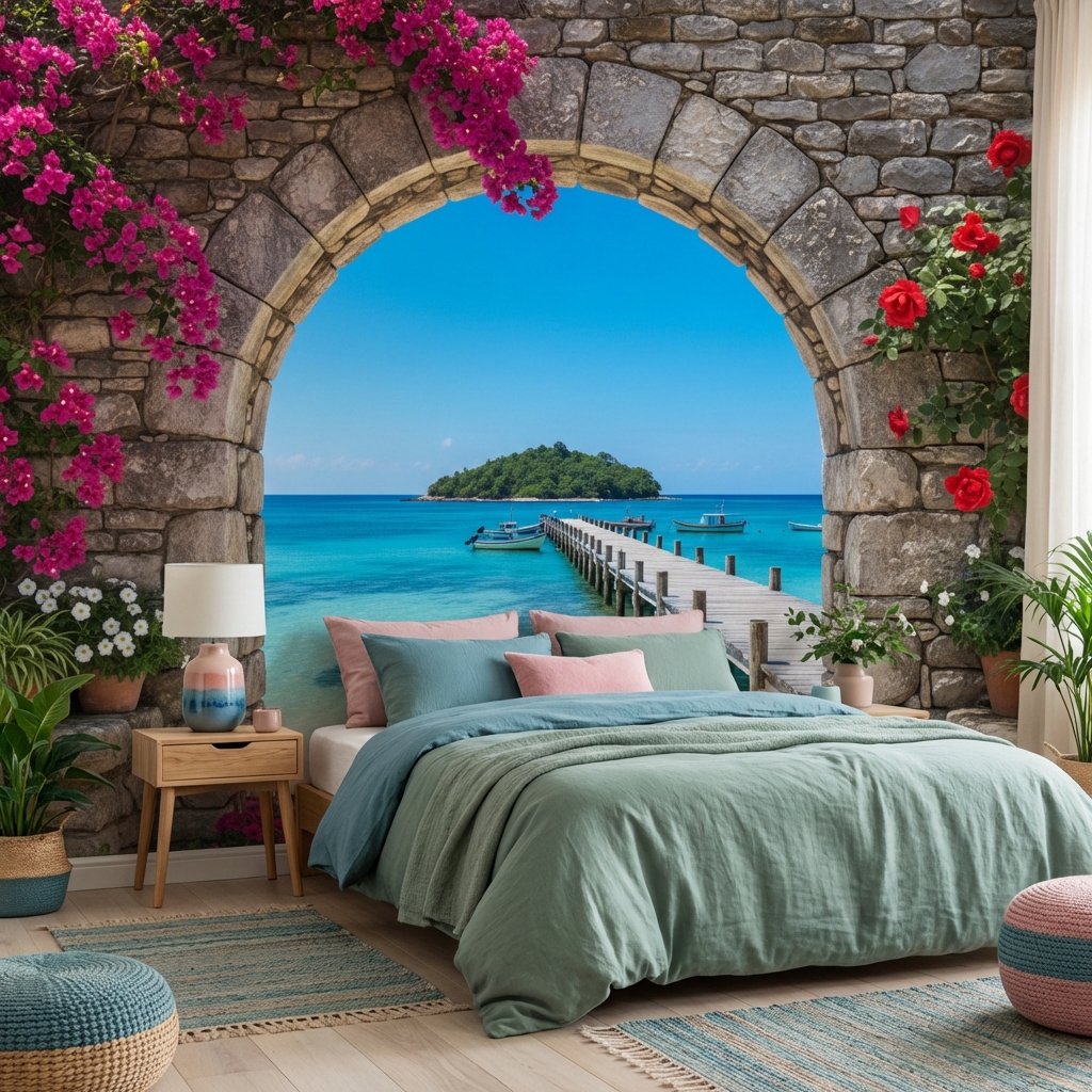 Taş Kemer ve Tropikal Plaj Manzarası Duvar Kağıdı