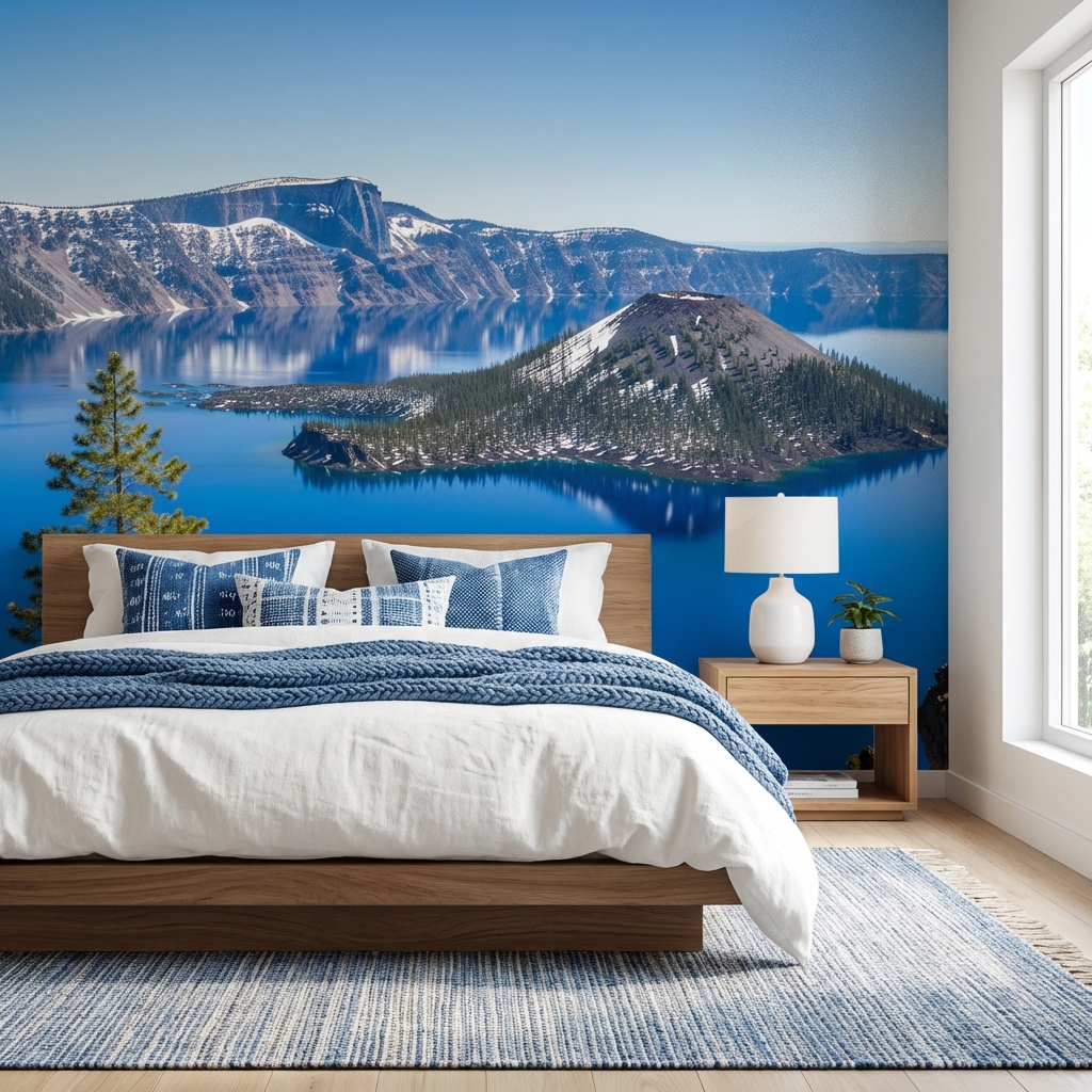 Mavi Göl ve Dağ Manzarası Doğa Temalı Duvar Kağıdı