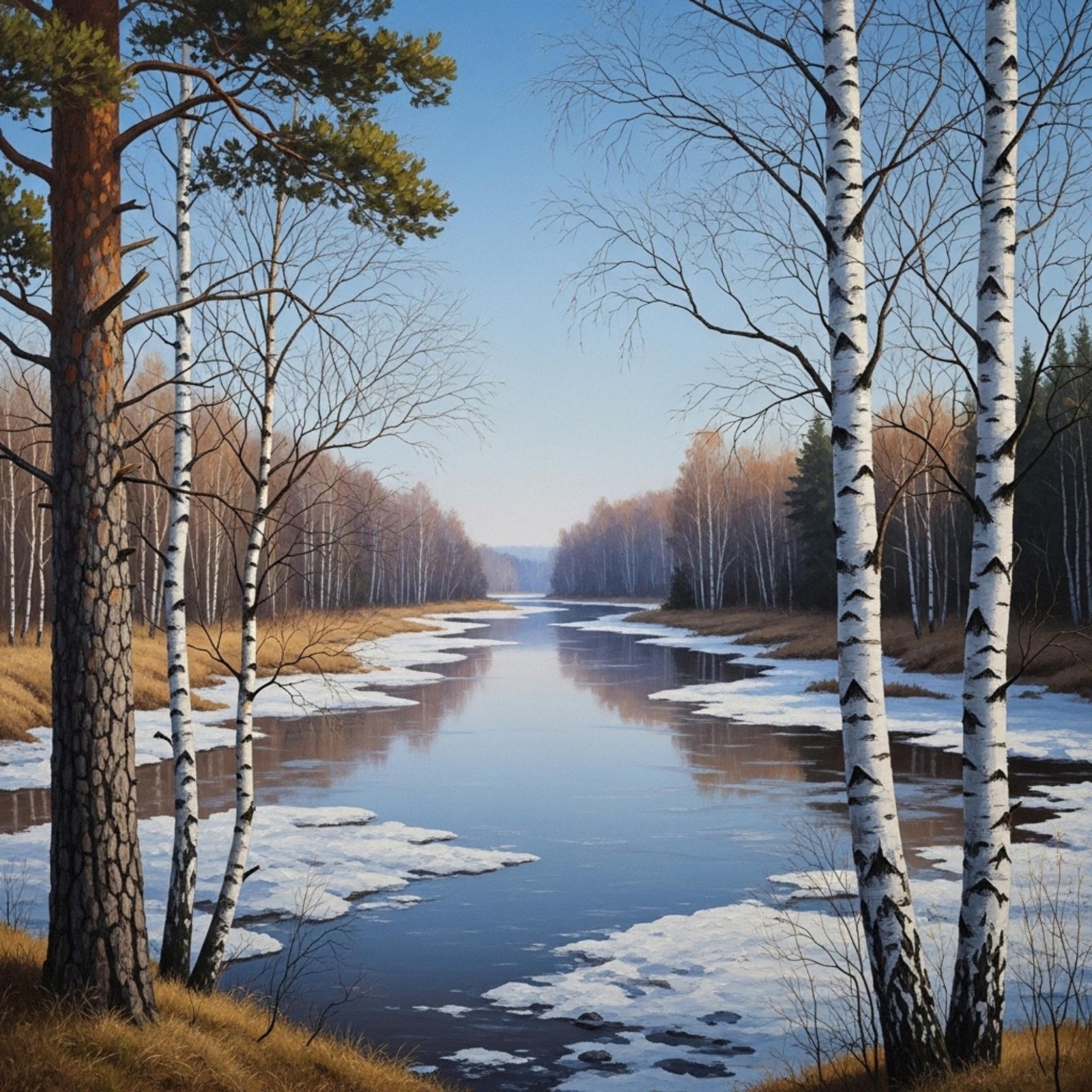 Kış Nehir Manzarası Duvar Kağıdı – Peel & Stick Doğa Temalı Modern Duvar Kağıdı