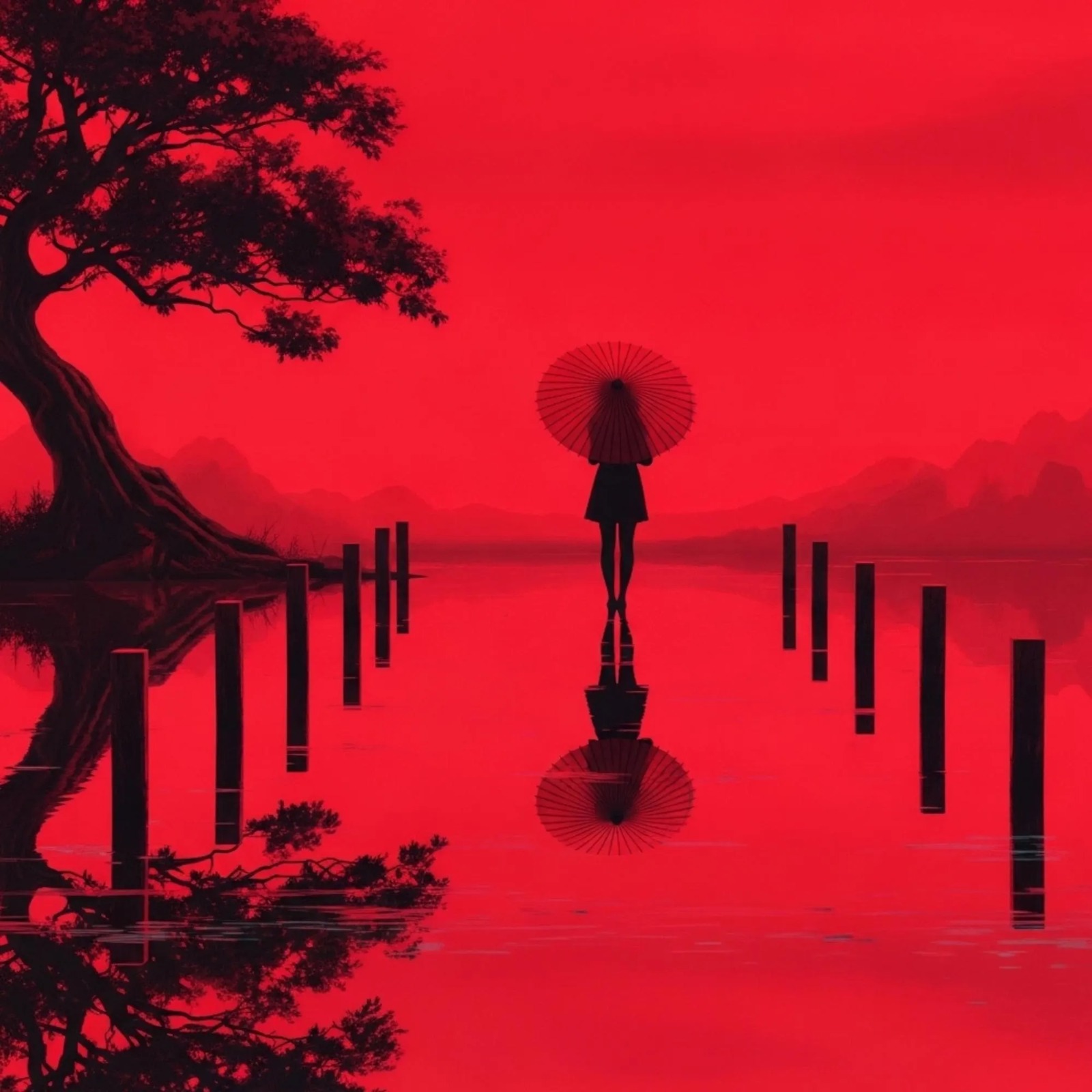 Japon Kırmızı Minimal Duvar Kağıdı – Peel & Stick Zen & Asya Temalı Duvar Kağıdı